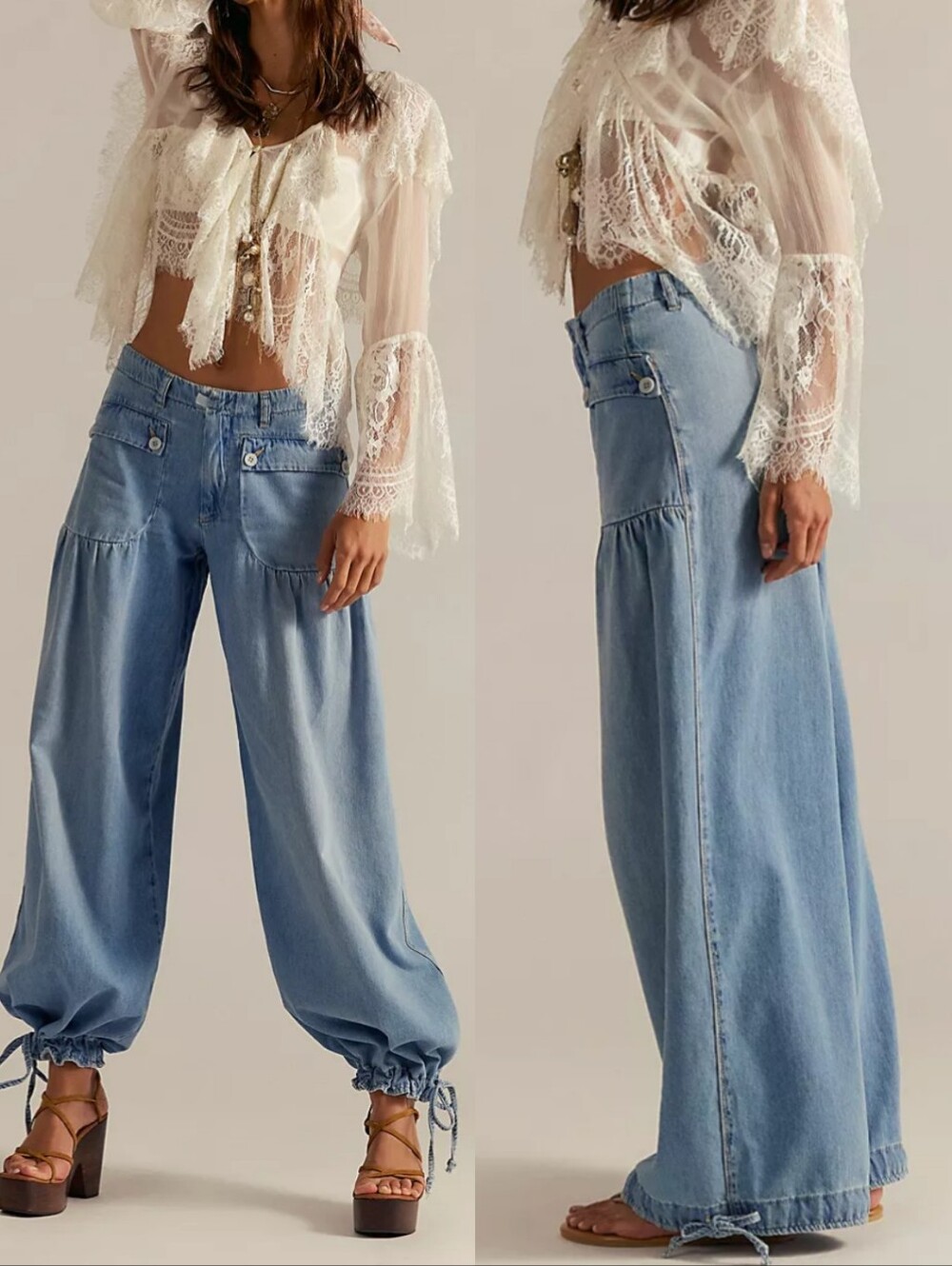 We The Free Lotus Jeans Denim Balloon Wide Leg Adjustable Cuff Sz 27 Piratecore